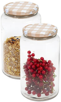 Hega hogar Weckpot/voorraadpot Classico - 2x - 1500 ml - kunststof - draaideksel - beige - D10 x H19 cm