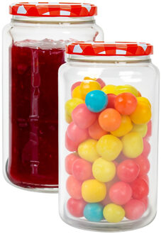 Hega hogar Weckpot/voorraadpot Classico - 2x - 1500 ml - kunststof - draaideksel - rood - D10 x H19 cm