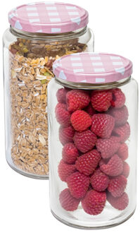 Hega hogar Weckpot/voorraadpot Classico - 2x - 1500 ml - kunststof - draaideksel - roze - D10 x H19 cm