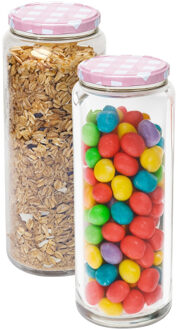 Hega hogar Weckpot/voorraadpot Classico - 2x - 2100 ml - kunststof - draaideksel - roze - D10 x H27 cm