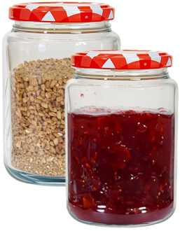 Hega hogar Weckpot/voorraadpot Classico - 2x - 500 ml - kunststof - draaideksel - rood - D7 x H11 cm