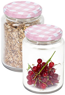 Hega hogar Weckpot/voorraadpot Classico - 2x - 500 ml - kunststof - draaideksel - roze - D7 x H11 cm