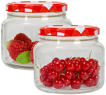 Hega hogar Weckpot/voorraadpot Classico - 2x - 600 ml - kunststof - draaideksel - rood - D10 x H9 cm