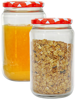 Hega hogar Weckpot/voorraadpot Classico - 2x - 750 ml - kunststof - draaideksel - rood - D8 x H14 cm