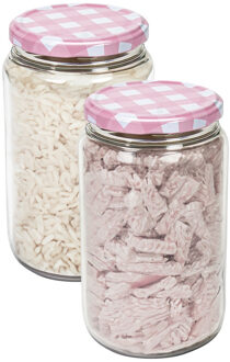 Hega hogar Weckpot/voorraadpot Classico - 2x - 750 ml - kunststof - draaideksel - roze - D8 x H14 cm