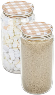 Hega hogar Weckpot/voorraadpot Classico - 2x - 950 ml - kunststof - draaideksel - beige - D8 x H17 cm