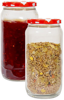 Hega hogar Weckpot/voorraadpot Classico - 2x - 950 ml - kunststof - draaideksel - rood - D8 x H17 cm