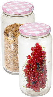 Hega hogar Weckpot/voorraadpot Classico - 2x - 950 ml - kunststof - draaideksel - roze - D8 x H17 cm