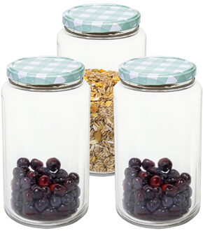 Hega hogar Weckpot/voorraadpot Classico - 3x - 1500 ml - kunststof - draaideksel - groen - D10 x H19 cm