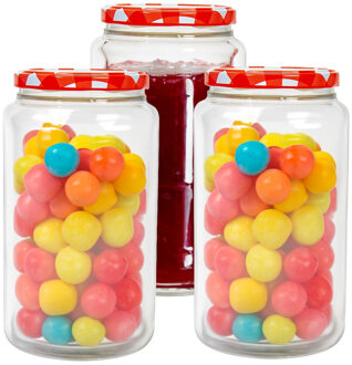 Hega hogar Weckpot/voorraadpot Classico - 3x - 1500 ml - kunststof - draaideksel - rood - D10 x H19 cm