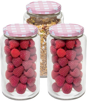 Hega hogar Weckpot/voorraadpot Classico - 3x - 1500 ml - kunststof - draaideksel - roze - D10 x H19 cm