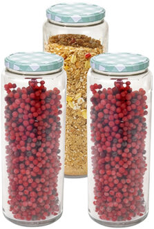 Hega hogar Weckpot/voorraadpot Classico - 3x - 2100 ml - kunststof - draaideksel - groen - D10 x H27 cm