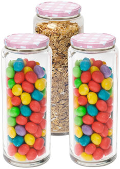 Hega hogar Weckpot/voorraadpot Classico - 3x - 2100 ml - kunststof - draaideksel - roze - D10 x H27 cm