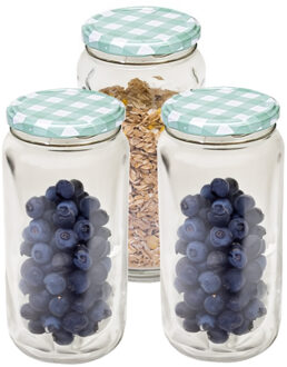 Hega hogar Weckpot/voorraadpot Classico - 3x - 950 ml - kunststof - draaideksel - groen - D8 x H17 cm