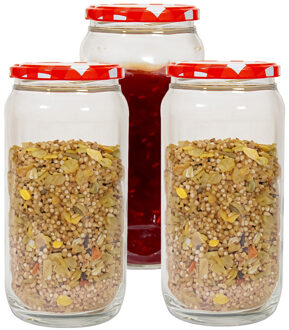 Hega hogar Weckpot/voorraadpot Classico - 3x - 950 ml - kunststof - draaideksel - rood - D8 x H17 cm