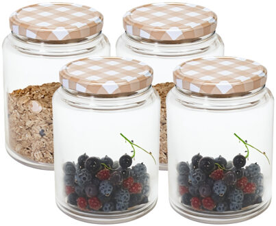 Hega hogar Weckpot/voorraadpot Classico - 4x - 1012 ml - kunststof - draaideksel - beige - D10 x H14 cm