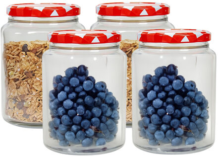 Hega hogar Weckpot/voorraadpot Classico - 4x - 1012 ml - kunststof - draaideksel - rood - D10 x H14 cm