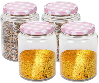 Hega hogar Weckpot/voorraadpot Classico - 4x - 1012 ml - kunststof - draaideksel - roze - D10 x H14 cm