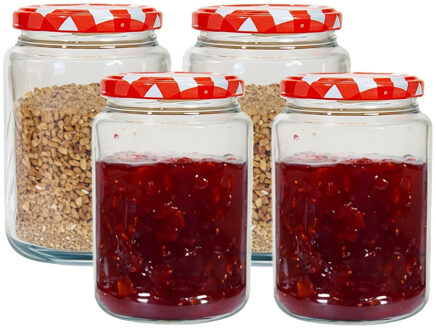 Hega hogar Weckpot/voorraadpot Classico - 4x - 500 ml - kunststof - draaideksel - rood - D7 x H11 cm