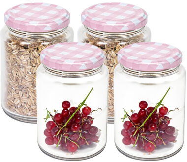 Hega hogar Weckpot/voorraadpot Classico - 4x - 500 ml - kunststof - draaideksel - roze - D7 x H11 cm