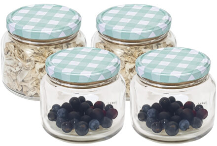 Hega hogar Weckpot/voorraadpot Classico - 4x - 600 ml - kunststof - draaideksel - groen - D10 x H9 cm