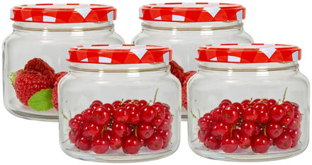 Hega hogar Weckpot/voorraadpot Classico - 4x - 600 ml - kunststof - draaideksel - rood - D10 x H9 cm
