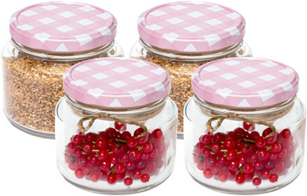 Hega hogar Weckpot/voorraadpot Classico - 4x - 600 ml - kunststof - draaideksel - roze - D10 x H9 cm