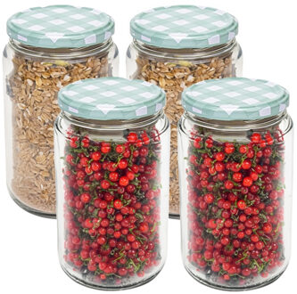 Hega hogar Weckpot/voorraadpot Classico - 4x - 750 ml - kunststof - draaideksel - groen - D8 x H14 cm