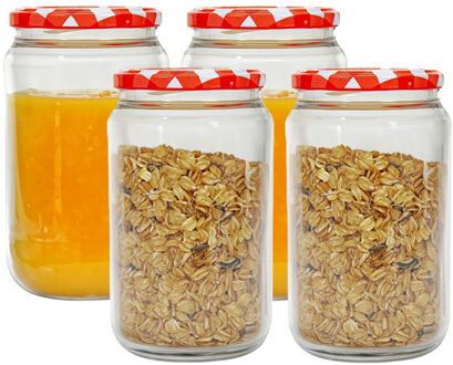 Hega hogar Weckpot/voorraadpot Classico - 4x - 750 ml - kunststof - draaideksel - rood - D8 x H14 cm