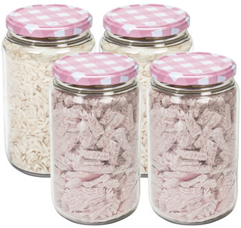 Hega hogar Weckpot/voorraadpot Classico - 4x - 750 ml - kunststof - draaideksel - roze - D8 x H14 cm