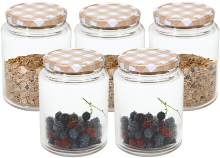 Hega hogar Weckpot/voorraadpot Classico - 5x - 1012 ml - kunststof - draaideksel - beige - D10 x H14 cm