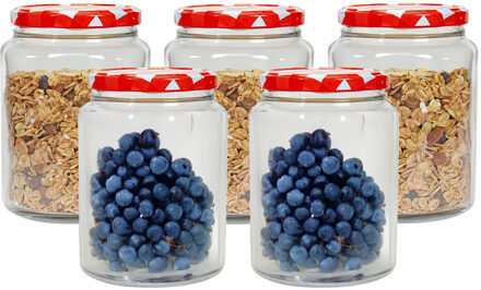 Hega hogar Weckpot/voorraadpot Classico - 5x - 1012 ml - kunststof - draaideksel - rood - D10 x H14 cm