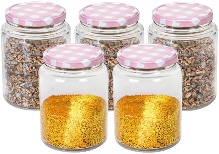 Hega hogar Weckpot/voorraadpot Classico - 5x - 1012 ml - kunststof - draaideksel - roze - D10 x H14 cm