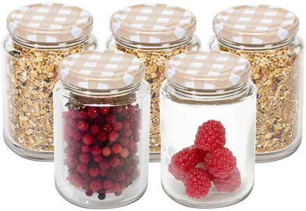 Hega hogar Weckpot/voorraadpot Classico - 5x - 500 ml - kunststof - draaideksel - beige - D7 x H11 cm