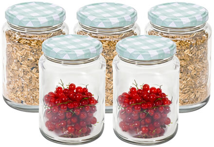 Hega hogar Weckpot/voorraadpot Classico - 5x - 500 ml - kunststof - draaideksel - groen - D7 x H11 cm