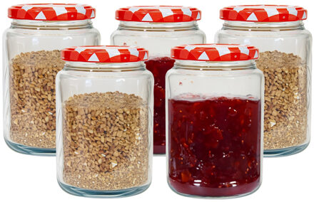 Hega hogar Weckpot/voorraadpot Classico - 5x - 500 ml - kunststof - draaideksel - rood - D7 x H11 cm