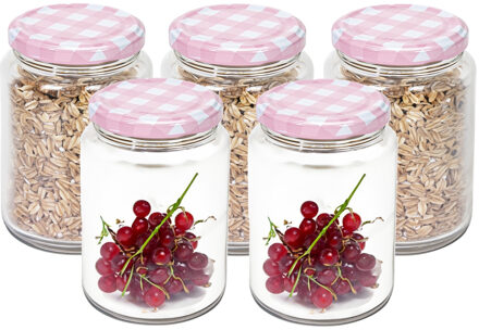 Hega hogar Weckpot/voorraadpot Classico - 5x - 500 ml - kunststof - draaideksel - roze - D7 x H11 cm