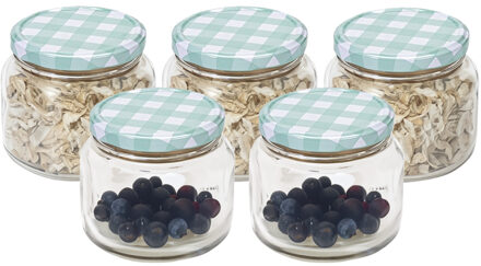 Hega hogar Weckpot/voorraadpot Classico - 5x - 600 ml - kunststof - draaideksel - groen - D10 x H9 cm