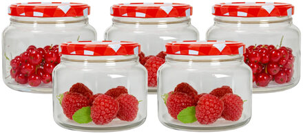 Hega hogar Weckpot/voorraadpot Classico - 5x - 600 ml - kunststof - draaideksel - rood - D10 x H9 cm