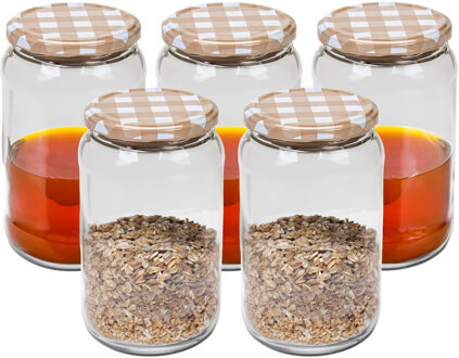 Hega hogar Weckpot/voorraadpot Classico - 5x - 750 ml - kunststof - draaideksel - beige - D8 x H14 cm