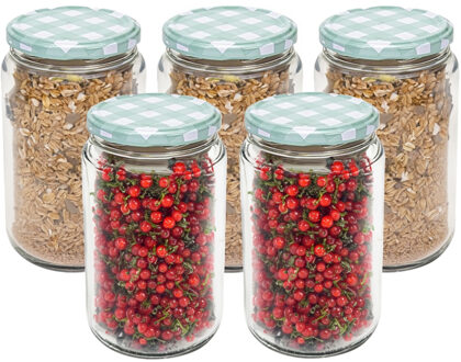 Hega hogar Weckpot/voorraadpot Classico - 5x - 750 ml - kunststof - draaideksel - groen - D8 x H14 cm