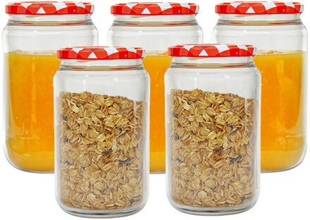 Hega hogar Weckpot/voorraadpot Classico - 5x - 750 ml - kunststof - draaideksel - rood - D8 x H14 cm