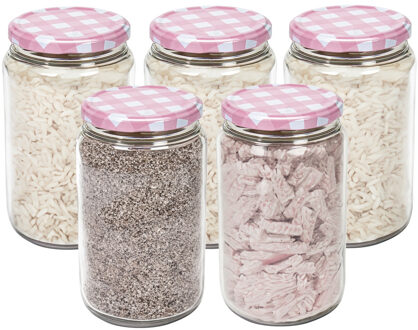 Hega hogar Weckpot/voorraadpot Classico - 5x - 750 ml - kunststof - draaideksel - roze - D8 x H14 cm