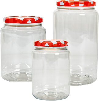 Hega hogar Weckpot/voorraadpotten set Classico - 6x stuks - 500/1000/1500 ml - kunststof - draaideksel - rood