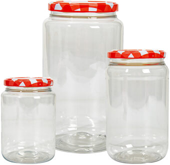 Hega hogar Weckpot/voorraadpotten set Classico - 6x stuks - 500/750/1500 ml - kunststof - draaideksel - rood