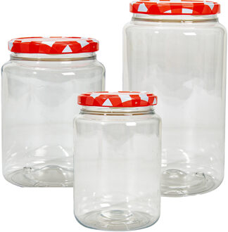 Hega hogar Weckpot/voorraadpotten set Classico - 9x stuks - 500/1000/1500 ml - kunststof - draaideksel - rood