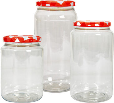 Hega hogar Weckpot/voorraadpotten set Classico - 9x stuks - 500/950/1500 ml - kunststof - draaideksel - rood