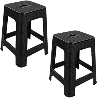 Hega hogar Zit krukjes - 2x - antraciet - rotan kunststof - 37 x 37 x 45 cm - extra zitplaatsen