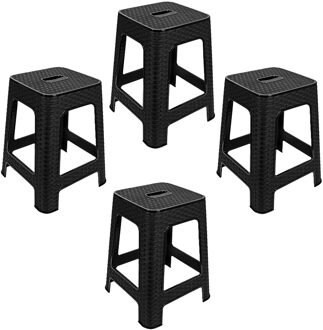 Hega hogar Zit krukjes - 4x - antraciet - rotan kunststof - 37 x 37 x 45 cm - extra zitplaatsen