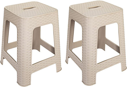 Hega hogar Zit krukjes - 4x - beige - rotan kunststof - 37 x 37 x 45 cm - extra zitplaatsen